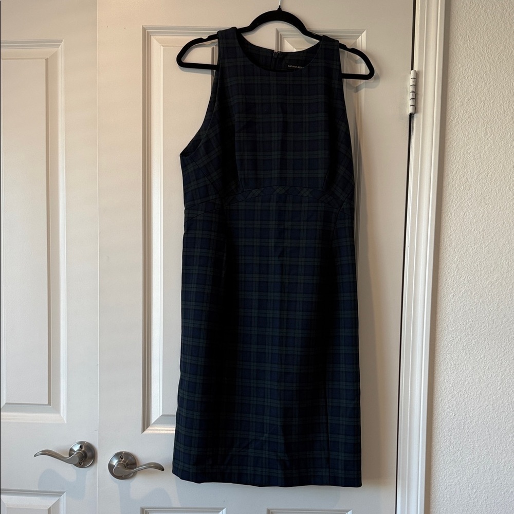 Banana Republic Navy and Green Plaid Midi Dress